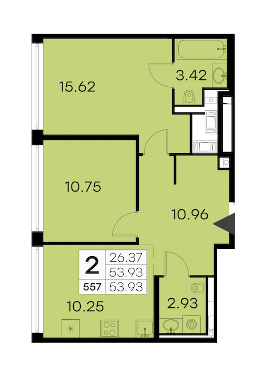 2-комнатная квартира 53.93 м², 16/19 эт., ЖК «GloraX Aura Vasileostrovsky»